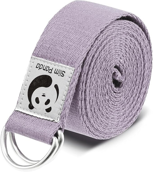 Slim Panda Yoga Strap for Stretching,Cotton Yoga Strap with Adjustable D-Ring Buckle,Non-Elastic Yoga Belt for Pilates,Gym Workouts,Physical Therapy,Improve Flexibility