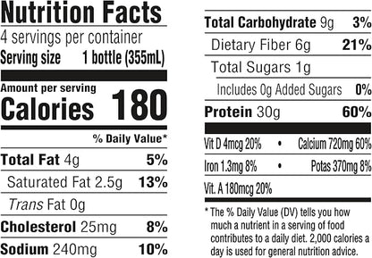 Oikos Protein Shake, Chocolate, 30g High Protein Drinks, Shelf Stable, Ready to Drink, 5g Prebiotic Fiber, 12 fl oz Bottle, 4 Count