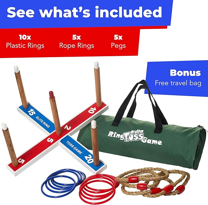 Elite Sportz Ring Toss Games for Kids - Outdoor Yard Game for Adults & Family - Backyard Toys, Outdoor Game, Backyard Games, Lawn Games for Kids Ages 4-8