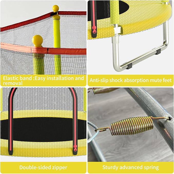 55" Trampoline for Kids, Telawah Indoor/Outdoor Mini Baby with Safety Enclosure Net, Adjustable Toddler with Basketball Hoop, Gifts for Boys & Girls