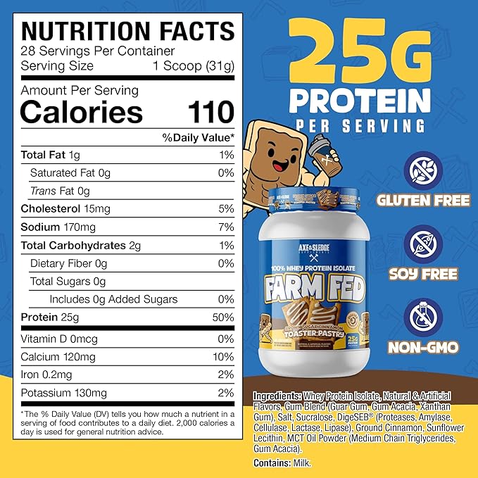 Axe & Sledge Farm Fed 100% Whey Protein Isolate | 25g Protein | Low Carb, Low Sugar, Gluten Free | Protein Powder for Men and Women | Keto | Made in The USA | 28 Servings, Brown Sugar Cinnamon