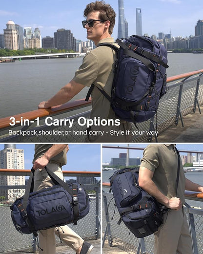 Tolaccea Gym Bag for Men & Women, 40L Duffle Bag Backpack for Travel Sports with Shoe Compartment, Wet Pocket & Extra Laptop Bag for 15.6'', 3-in-1 Sport Workout Duffel Carry On for Airplane (Navy)