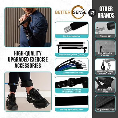 Upgraded Pilates Bar Kit ??39??Adjustable Exercise Equipment for Men, Women with 6X 20, 30, 40 lbs Resistance Bands with Adjustment Buckle ??Pilates Equipment for Home Workouts for All Fitness Levels