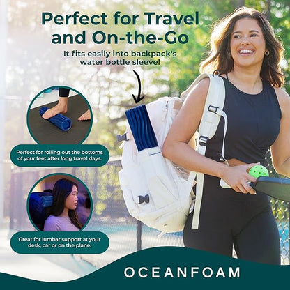 Oceanfoam Ripple Travel Foam Roller (11" x 3.35") Firm Mini Foam Roller for Physical Therapy, Deep Tissue Massage, Back Pain - High Density, Ergonomic Wave Textured - Yoga, Exercise (Royal Blue)