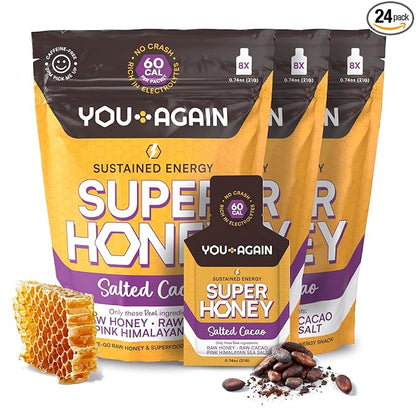 You Again Super Honey Clean Energy Gel, Himalayan Salted Cacao | Electrolyte Replenishment Running Fuel | Endurance Workouts & Cycling Gel | Paleo & Carnivore Snack | Gluten-Free | USA Made | 24-Pack