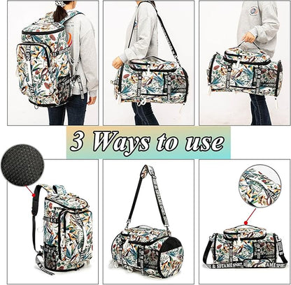 Gym Duffle Bag Backpack with Shoe Compartment,4 ways Travel Backpack for Women and Men,Multi-Functional Weekender bag with Waterproof Layer&Laptop Compartment for Fitness, Travel,Camping