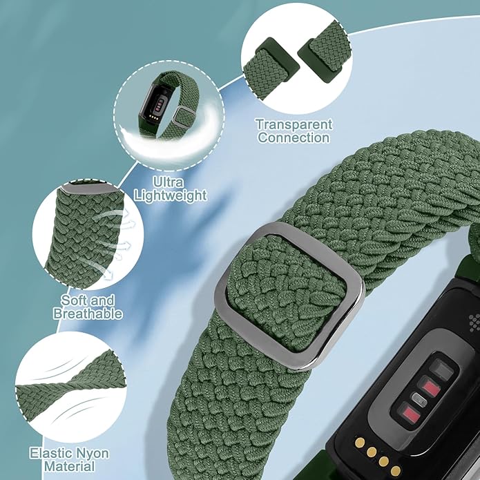 Braided Band Compatible with Fitbit Charge 6/Fitbit Charge 5, Soft Nylon Solo Loop Adjustable Replacement Wristband for Women Men