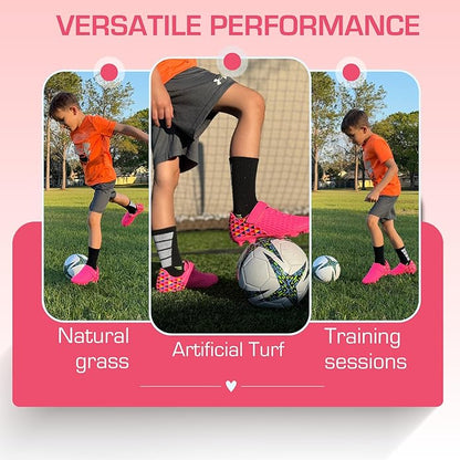 Soccer Cleats for Kids & Youth | Lightweight Football Shoes for Firm Ground | Durable Girls & Boys Soccer Cleats with Non-Slip Sole | Comfortable Soccer Boots | Unisex Size 11-6