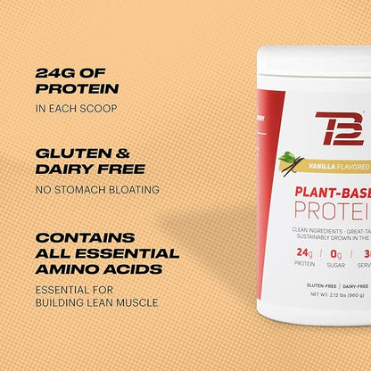 TB12 Plant Based Protein Powder by Tom Brady, 24g of Vegan Pea Protein, Low Sugar, Low Carb, Non-GMO, Meal Replacement, Keto Friendly, Paleo, Sugar Free, Vanilla Flavor (30 Servings/2.12lbs)