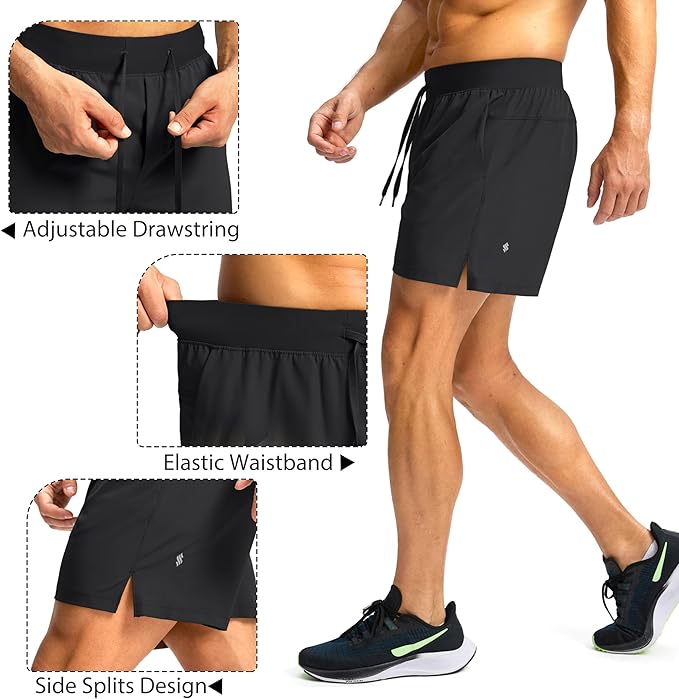 Men's Running Shorts with Zipper Pockets 9 Inch/ 7 Inch / 5 Inch Lightweight Quick Dry Gym Workout Athletic Shorts for Men(5 Inch)
