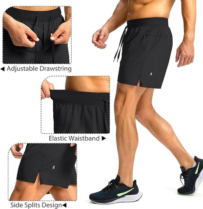 Men's Running Shorts with Zipper Pockets 9 Inch/ 7 Inch / 5 Inch Lightweight Quick Dry Gym Workout Athletic Shorts for Men(5 inch)