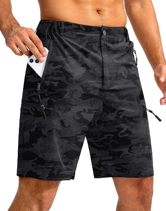 Pudolla Men's Hiking Cargo Shorts 9" Lightweight Outdoor Work Shorts for Men Travel Golf Camping