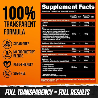 ALPHA LION Superhuman Pre Workout Powder, Beta Alanine, L-Taurine & Tri-Source Caffeine for Sustained Energy & Focus, Nitric Oxide & Citrulline for Pump (21 Servings, Orange Gainsicle)