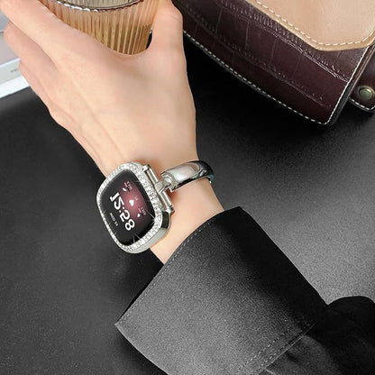 Silm Metal Band Compatible with Fitbit Versa 4/Fitbit Sense 2 Band Cute Women, Bling Jewelry Strap Replacement Compatible for Fitbit Sense/Versa 3 Women (Silver)