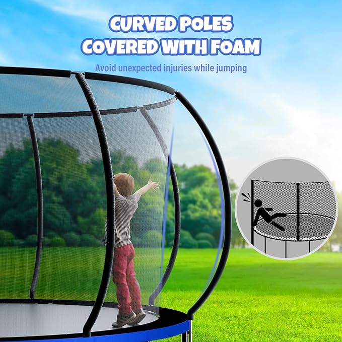 Trampoline 8FT 10FT 12FT 14FT 16FT, Outdoor Trampolines for Kids and Adults, Recreational Trampoline with Enclosure Net & Ladder, Round Trampoline ASTM Approved, 400/450LBS Weight Capacity
