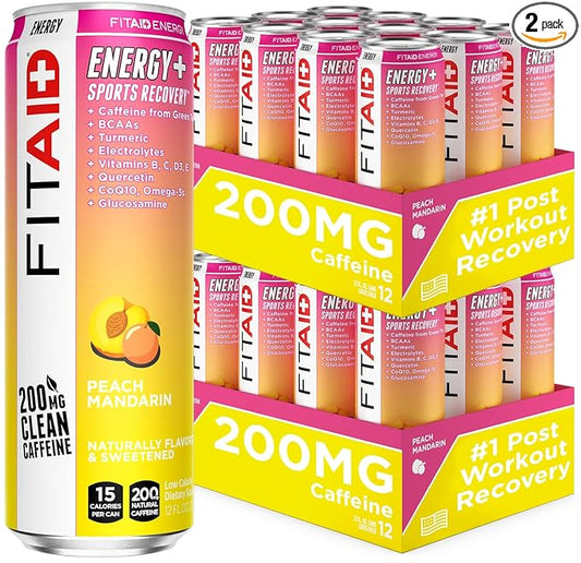 FITAID ENERGY, 200mg Natural Caffeine, Keto, Peach Mandarin, Optimum Performance Formula: BCAAs
