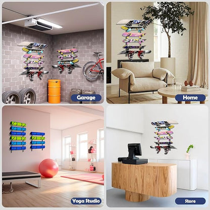 Skateboard Rack Wall Mount ??Skateboard Wall Hanger, Snowboard Display Wall Mount, Ski Holder | 4-Floor Skateboard & Ski & Snowboard Storage Rack | Snowboard & Ski Lover Gifts