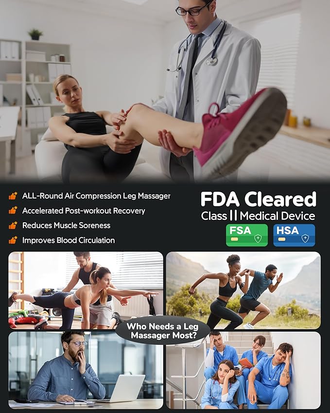 Sequential Air Compression Leg Recovery System : Gifts for Him Her- Rechargeable Professional Full Leg Compression Boots for Athletes - Post-Workout Recovery Muscle Relaxation