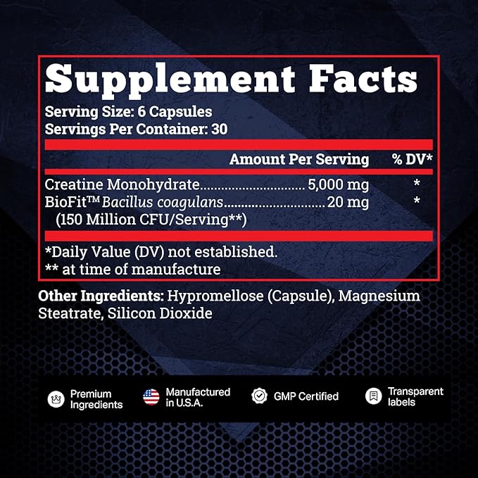 Old School Labs 5000mg Creatine Monohydrate Capsules With BioFit™ (Max Strength) Supports Muscle Growth & Recovery, Performance, Cognitive Health - Creatine Pills for Men & Women, Made in USA 180 Caps