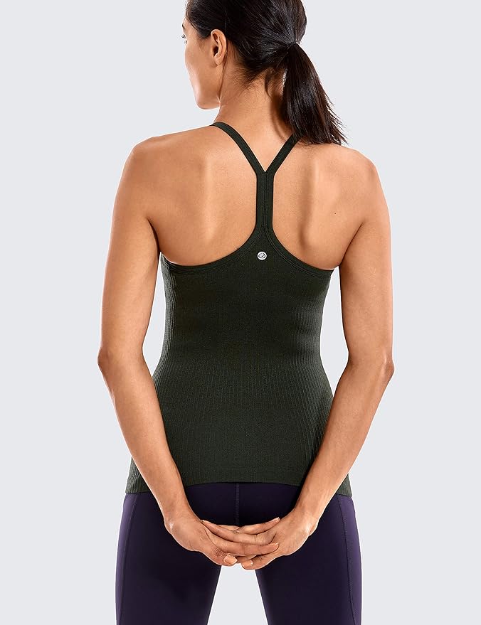 CRZ YOGA Seamless Workout Tank Tops for Women Racerback Athletic Camisole Sports Shirts with Built in Bra