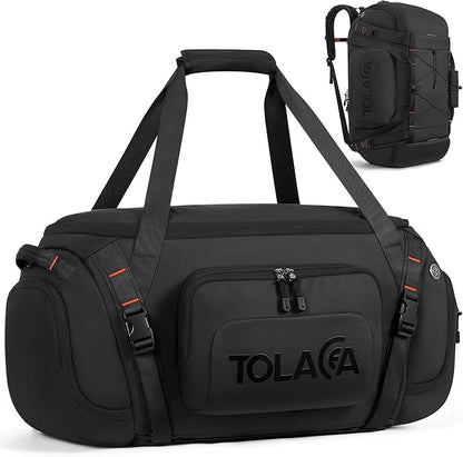 Tolaccea Gym Bag for Men & Women, 55L Large Duffle Bag Backpack for Travel Sports with Shoe Compartment, Wet Pocket & Extra Laptop Bag for 15.6'', 3-in-1 Sport Workout Duffel Carry On for Airplane
