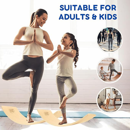 Giggle & Play 36" Wooden Balance Board ??Natural Curvy Wobble Board for Kids, Toddlers & Adults, Montessori Rocker Toy, Yoga Trainer for Office, Home, Classroom Use