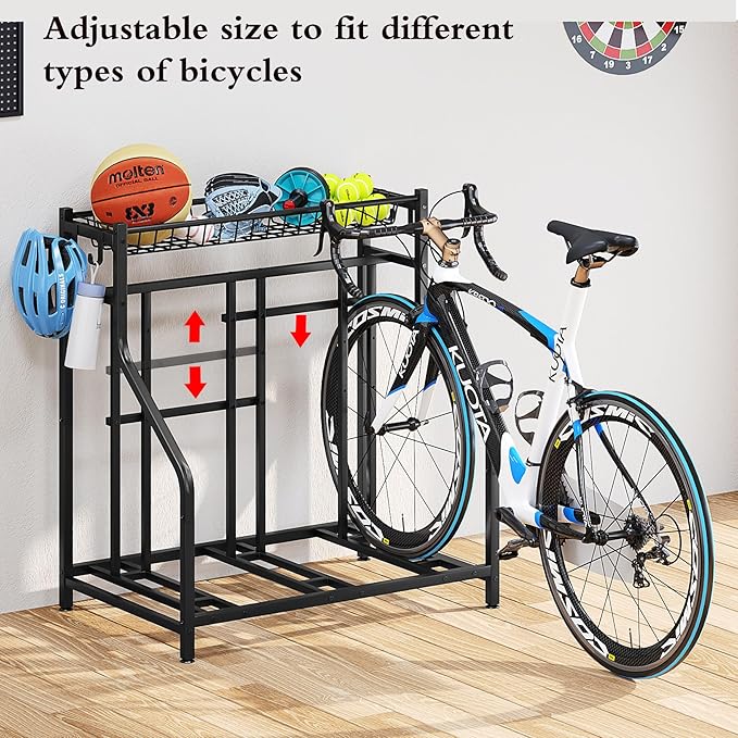 Bike Rack Storage Stand Organizer Floor Holds 3 Bicycle Parking Freestanding Adjustable Garage Indoor Outdoor Bike and Sports Storage Station, Black (3 Bike Stand)