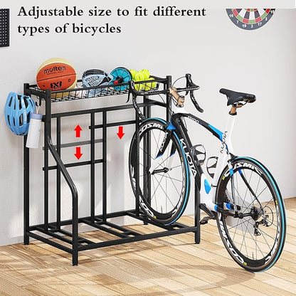 Bike Rack Storage Stand Organizer Floor Holds 3 Bicycle Parking Freestanding Adjustable Garage Indoor Outdoor Bike and Sports Storage Station, Black (3 Bike Stand)
