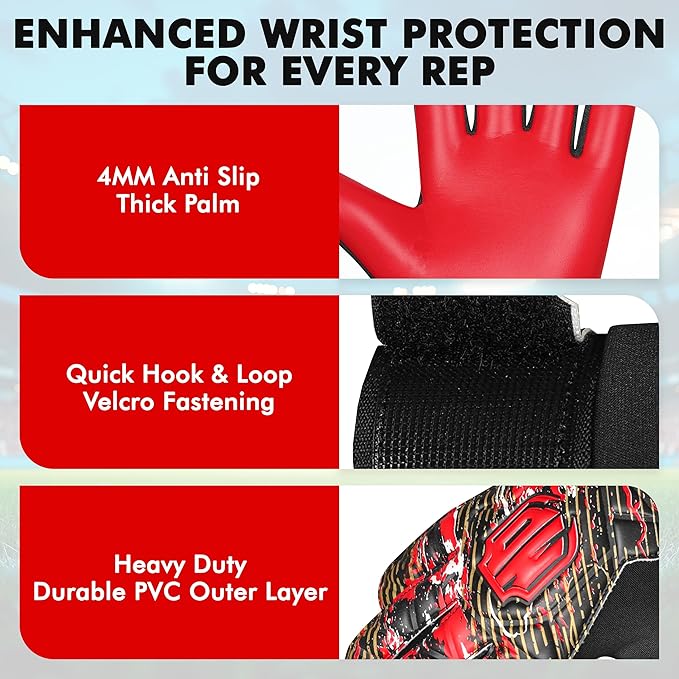 Soccer Goalkeeper Gloves, Double Wrist Protection, Anti-Slip Palm, Youth Kids Size, Black/Yellow/Blue