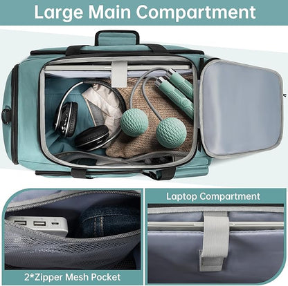 Gym Bag for Women & Men, Sports Travel Duffle Bag with Shoe Compartment, Anti-Theft Carry On Weekender Bag, Water Resistant Overnight Backpack for Airplane, Gym, Travel (Blue)