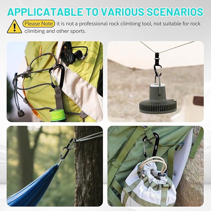 4-Pack Carabiner Clips Heavy Duty-12KN, 7075 Aircraft Aluminum Carabiners with Wiregate - Lightweight, D-Ring Key Hook, Fit for Hammock, Hiking, Camping, Dog Leash, Keychains（Black）