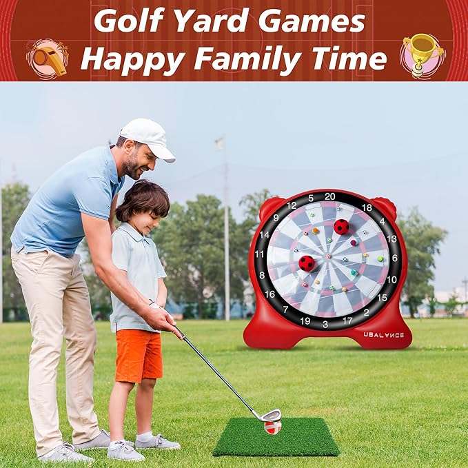 UBALANCE Giant Inflatable Dart Board, Outdoor Dartboard Yard Games for Adults, Family Sports, Sticky Kick Balls, Soccer, Tennis, Soft Darts, Golf, Party Fun Carnival Games