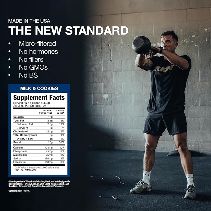 RAW Whey Isolate Protein Powder, Milk & Cookie (CBUM Itholate) - 100% Grass-Fed Sports Nutrition Powder for Muscle Growth & Recovery - Low-Fat, Low Carb, Naturally Flavored - 25 Servings