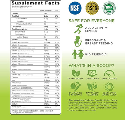 TRU Supplements Plant Based Protein Powder, BCAA, EAA, 20g Vegan Brown Rice & Pea Protein, 100 Calories, 27 Vitamins, No Artificial Flavors 25 Servings (Vanilla)