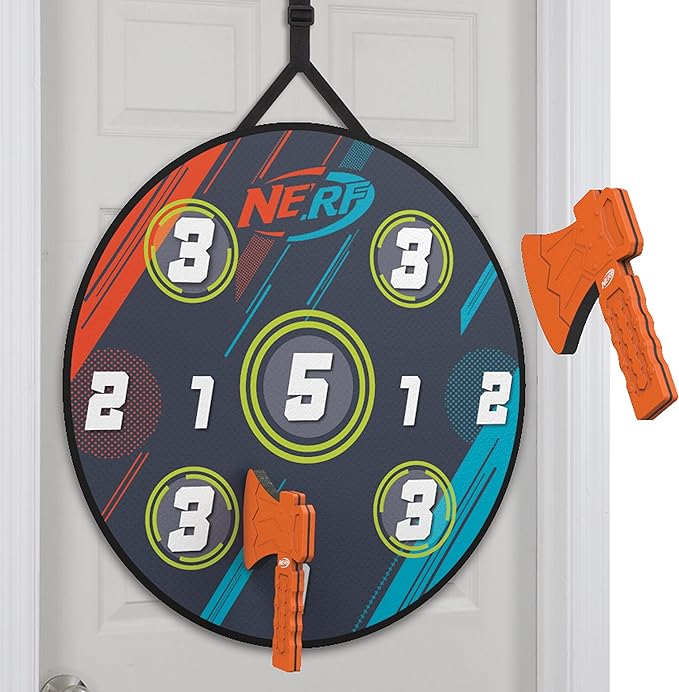 NERF Lumberjack Toss Axe Throw - Back-of-Door Axe Tossing Target with 2 Foam Axes - Great for Game Rooms or Kids Bedrooms