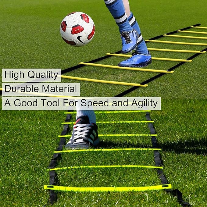Amarine Made Speed Agility Training Set Agility Ladder (19.96ft) Including Resistance Parachute,Steel Stakes,Adjustable Hurdles,Disc Cones and a Storage Bag for Training Soccer Hockey Basketball