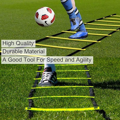 Amarine Made Speed Agility Training Set Agility Ladder (19.96ft) Including Resistance Parachute,Steel Stakes,Adjustable Hurdles,Disc Cones and a Storage Bag for Training Soccer Hockey Basketball