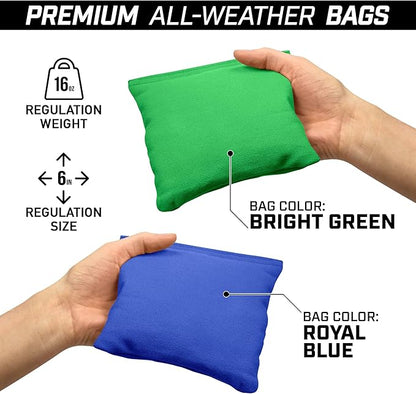 GoSports 4 ft x 2 ft Commercial Grade Cornhole Boards Set - Natural Wood Cornhole Boards, Choose from Different Bean Bag Color Combinations - Royal Blue & Bright Green