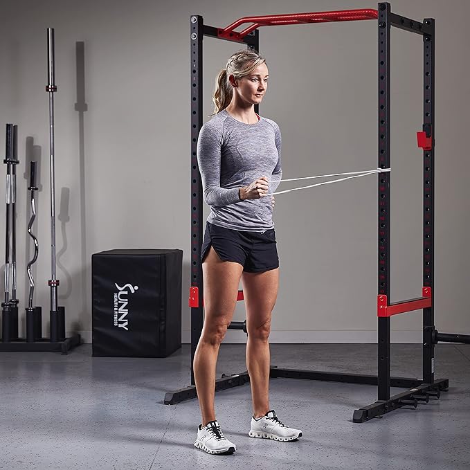 Sunny Health & Fitness Versatile Resistance Bands (Single or Combo Set) for Strength Training, Power Cage, Squat Rack, Home Gym, Body Stretching, Physical Therapy – 100, 140, 160, 180 & 10-75 LB Combo