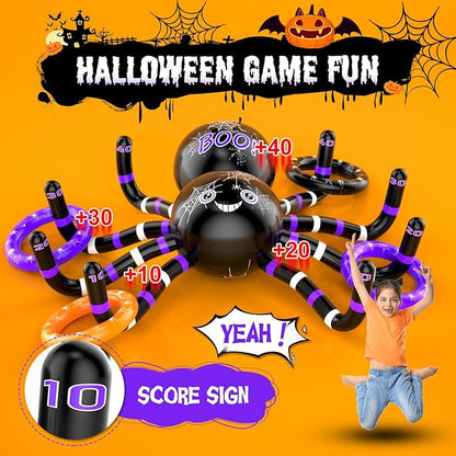 Halloween Ring Toss Games, 14PCS Inflatable Spider with Air Pump 12 Toss Rings for Halloween Party Games Super Fun Game Activities for Kids Adults Indoor Outdoor