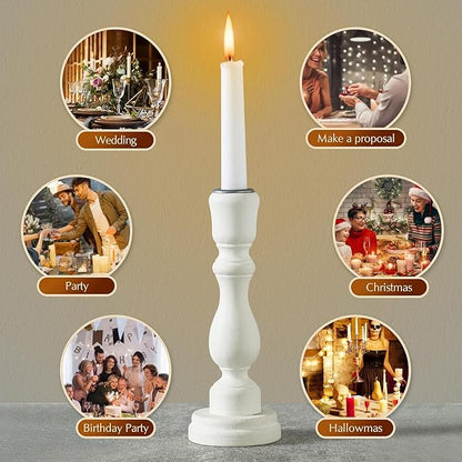 36 Pack White Taper Candles, 7-8 Hours Burn Time, Unscented, Smokeless and Dripless, 0.8 x 10 Inch Dinner Candle Set for Household, Wedding, Party and Home Décor Candlesticks