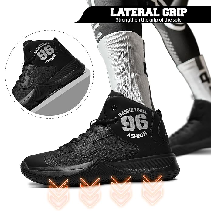 ASHION Mens Basketball Shoes High Top Streetball Lightweight Outdoor Sneakers Cushioning Shoes for Sport Athletic Fitness