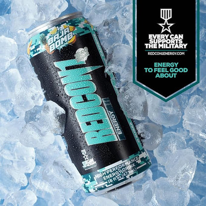 REDCON1 Energy High Performance Drink, Baja Bomb - Zero Sugar Energy Drink with Alpha GPC Nootropic - 200mg of Natural Caffeine from Green Coffee Beans - Vitamin B6, B12 & B5 to Boost Mood (12 ct)