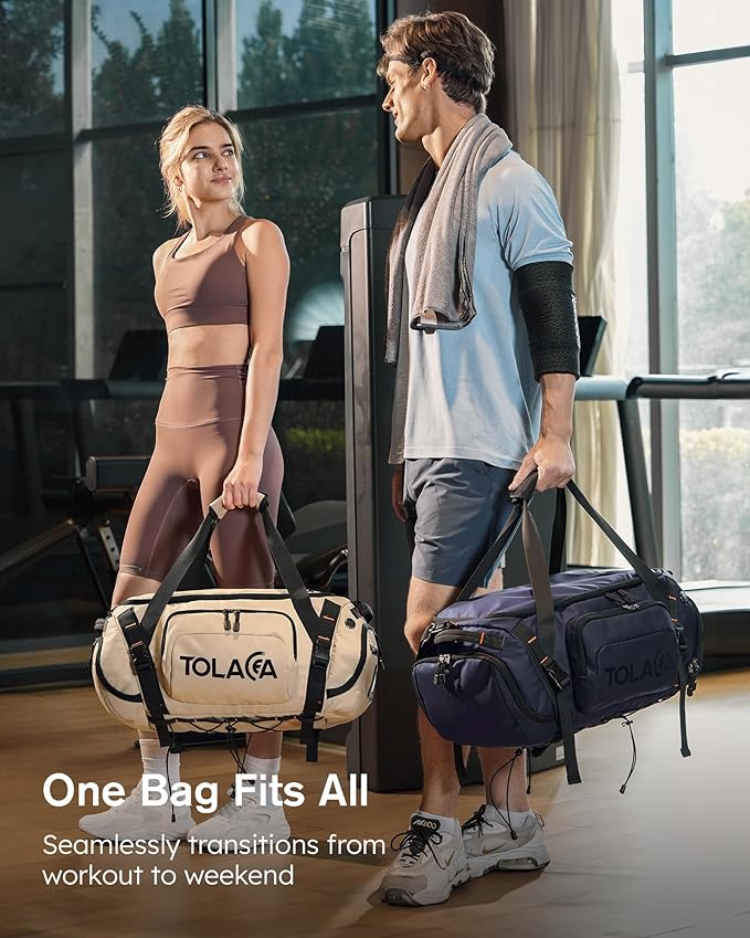 Tolaccea Gym Bag for Men & Women, 40L Duffle Bag Backpack for Travel Sports with Shoe Compartment, Wet Pocket & Extra Laptop Bag for 15.6'', 3-in-1 Sport Workout Duffel Carry On for Airplane (Navy)