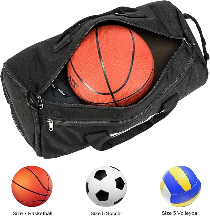 TUGUAN Basketball Gym Bags for Men Women Small Travel Duffle Bag Wet Pocket & Shoes Compartment Overnight Weekender Duffel Bag Sports Gym Tote bag Man 40L, Black