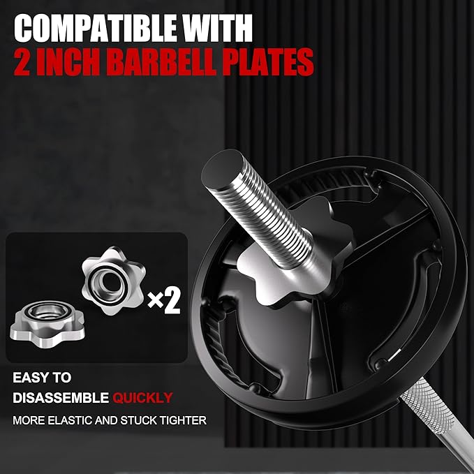 47 inch Olympic Barbell Bar - 1 inch Standard Weight Lifting Bar for Home Gym Strength Training - 480 LB Capacity for Bench Press, Squat, Deadlift, Hip Thrust, Lunge - Includes 2 Star Locknuts