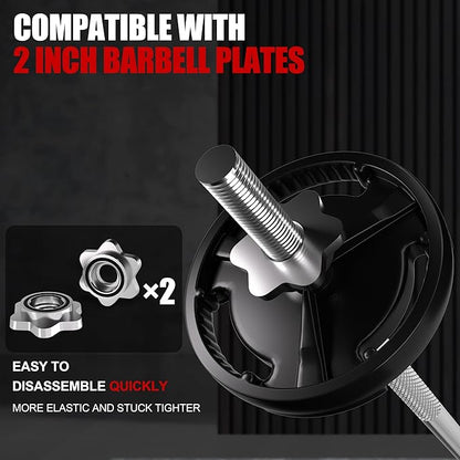 47 inch Olympic Barbell Bar - 1 inch Standard Weight Lifting Bar for Home Gym Strength Training - 480 LB Capacity for Bench Press, Squat, Deadlift, Hip Thrust, Lunge - Includes 2 Star Locknuts