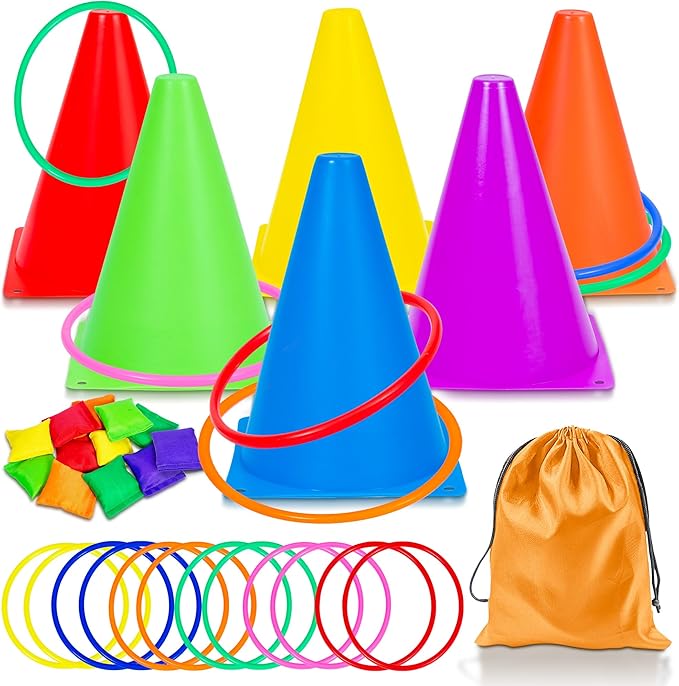 31PCS 3 in 1 Carnival Outdoor Games Combo Set for Kids, Soft Plastic Cones Bean Bags Ring Toss Games, Kid’s Gift for Birthday Party Outdoor Games Supplies, Throwing Backyard Lawn Family Toys