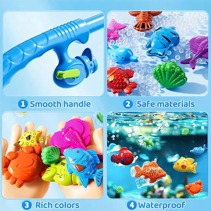 Magnetic Fishing Game Toys for Kids Toddlers 3-5 4-8, Water Table Bathtub Toys with Pole Rod Net Plastic Floating Fish, Water Bath Pool Outdoor Toys for Kids Toddlers Baby Age 3 4 5 6 7 8 Year Old