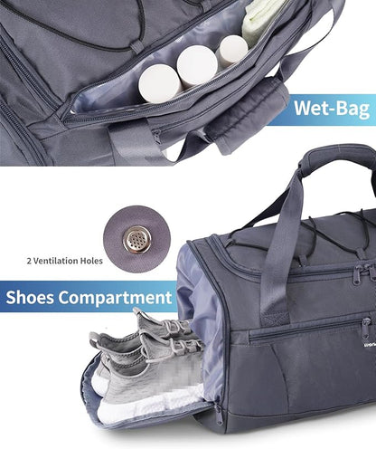 Sportsnew Gym Bag for Women with Shoe Compartment Wet Pocket and Yoga Mat Holder,Mens Duffel Bag for Travel with Laptop Compartment,Weekender Overnight Carry On Bag for Men(Grey Patent Pending)